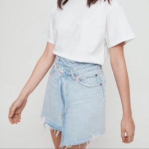 Agolde cross cross high rise mini denim skirt